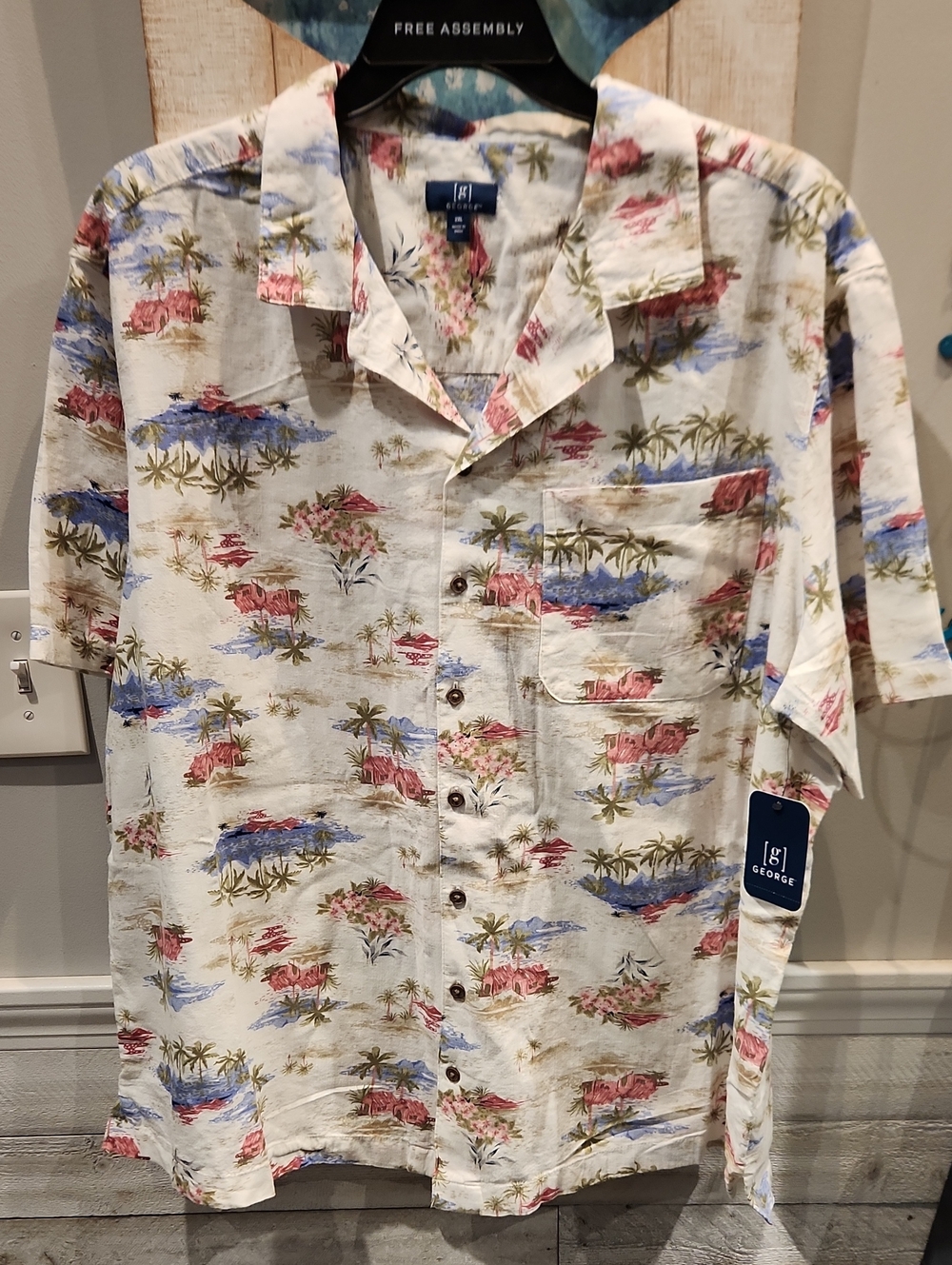 George Men's Cream Short-Sleeve Tropical Print Button-Up Shirt